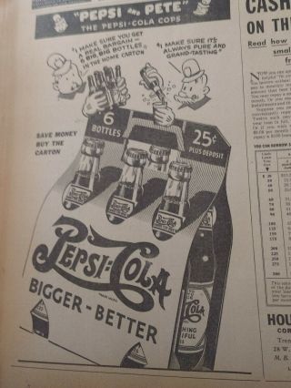 Rare 1939 Pepsi Cola Co Soda Newspaper Ad The Big 6 Pepsi Cops