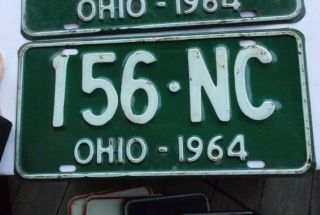 RARE Vintage Pair OH Ohio License Plates 1964 Auto Tags 154 - NC SET Green LOOK NR 2
