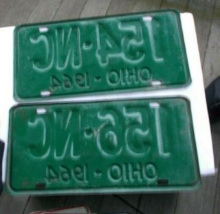 RARE Vintage Pair OH Ohio License Plates 1964 Auto Tags 154 - NC SET Green LOOK NR 3