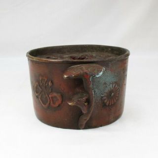 D556: Japanese Old Copper Incense Burner With Good Relief Of Mushroom Etc