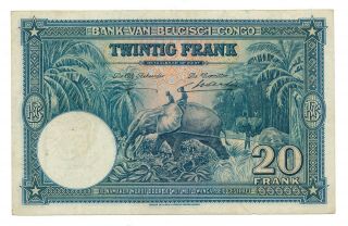 Belgian Congo 20 Francs 1946 P.  15 Vf Note Rare