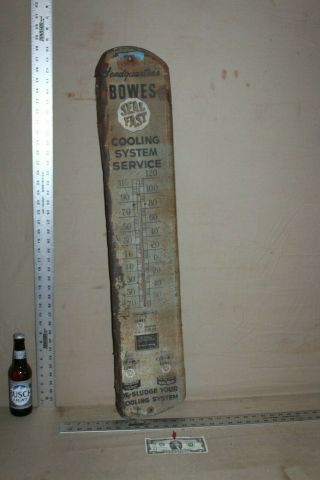 Rare 1950s Bowes Seal Fast Cooling System Service Metal Thermometer Sign Gas Oil