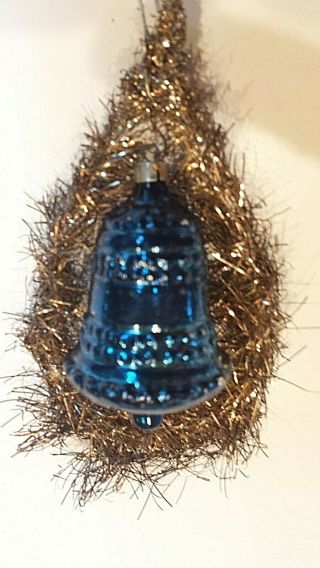 Antique Victorian German Bell & Tinsel Christmas Glass Ornament Embossed