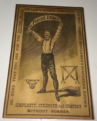 Rare Antique Victorian American Potter Brace Suspenders Advertising Board Sign