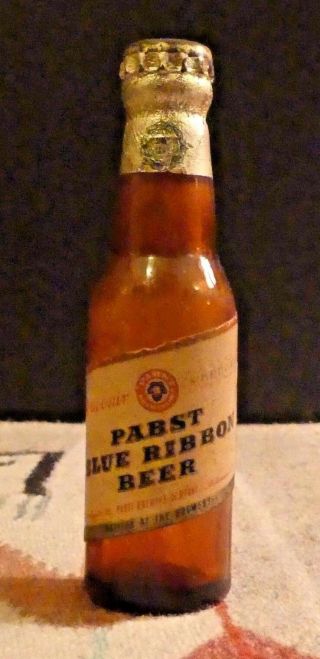 Rare Pabst Breweries Blue Ribbon Beer Souvenir Mini - Glass Bottle