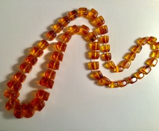 Antique Faceted Natural Amber Bead 30” Necklace Graduated Knotted