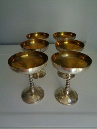 Vintage Set Of 6 Silver Plate Champagne Wine Goblets Silver Plated Made In Spain