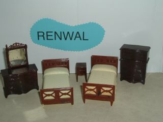 Vintage Renwal Dollhouse Furniture 5 Piece Bedroom Set Ideal Marx