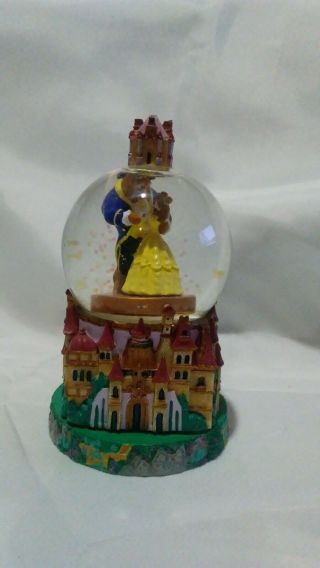 Rare Htf Disney Belle Beauty And The Beast Spinning Snow Globe Castle On Top