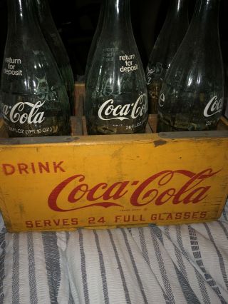 Vintage Rare 1950’s Coca Cola “6 Family Size” Family Yellow Wood Crate