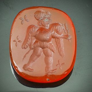Antique Carnelian Engraved Angel Holding Rice Wheat Intaglio Signet Stamp