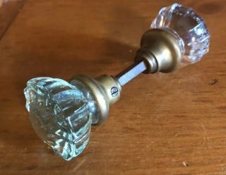 Vintage Glass And Brass Door Knobs With Shaft