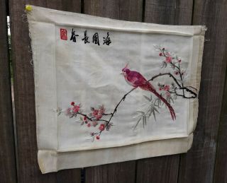 Antique Chinese Silk Embroidery Panel with Bird 2