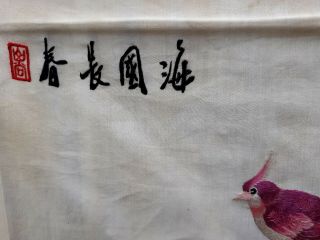 Antique Chinese Silk Embroidery Panel with Bird 3