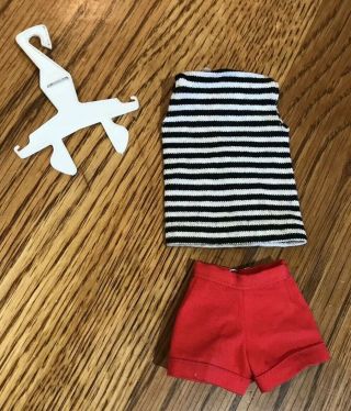 Fashion Pak Barbie Black & White Striped Tee W/red Shorts.  & Hanger 1962 Vgc