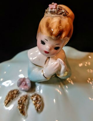 Vintage Josef Originals Girl In Pastel Dress Flowers Soap Dish Rare Trinket