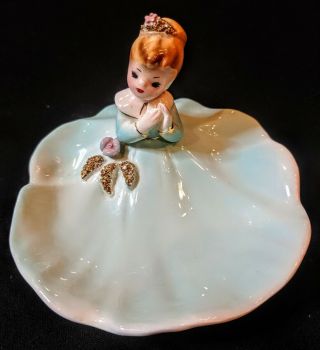 Vintage Josef Originals Girl in Pastel Dress Flowers Soap Dish Rare Trinket 2