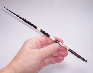 Antique/vintage Porcupine Quill Dip Pen With Metal Barrel Nib Holder & Nib