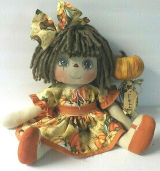 Hm Primitive Raggedy Ann Doll Fall " Adrian " With Pumpkin Pick