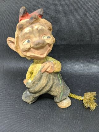 Vintage Henning Norwegian Wood Carved Gnome Troll Flirty Boy With Tail
