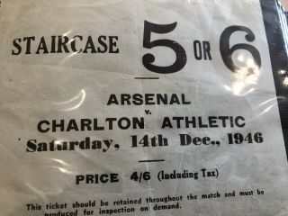Arsenal - Early Rare Post War Ticket - League V Charlton 14th Dec 1946