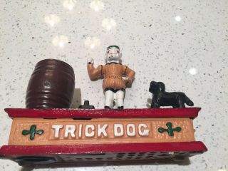 Painted Antique Cast Iron Trick Dog Mechanical Bank By Hubley 1920,  S