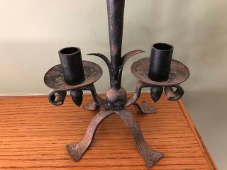 Antique Cast Iron 3 Candle Candlestick Candelabra Holder - Gothic Medieval 2