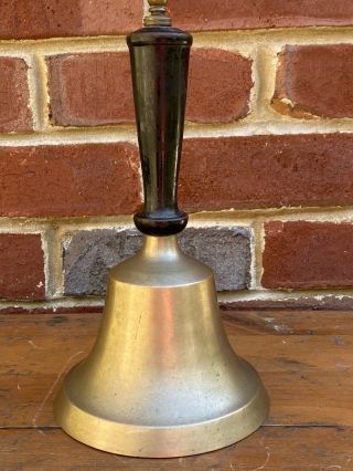 Heavy Antique Brass With Wood Handle School Bell Train Conductor 1800s