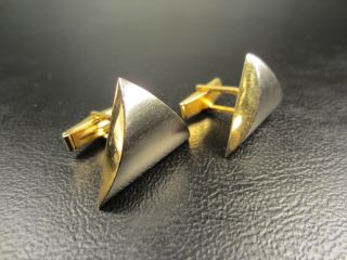 Vintage Triangular Curved White And Yellow Gold Plated Cuff Links
