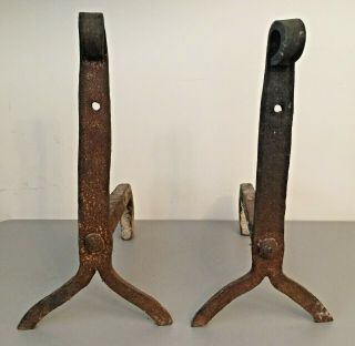 Antique Blacksmith Made Buggy Axle Cast Iron Andirons / Fireplace Tools