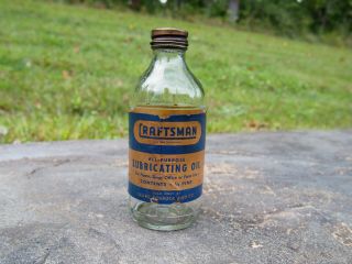 Vintage Antique Craftsman Sears Roebuck Lubricating Oil 1/2 Pint Glass Bottle