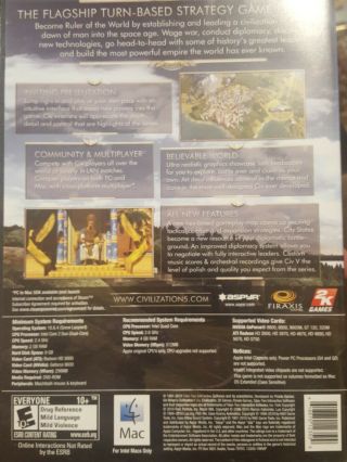 SID MEIER ' S CIVILIZATION V 5 RARE DVDROM DVD - ROM STRATEGY COMPUTER GAME MAC 2