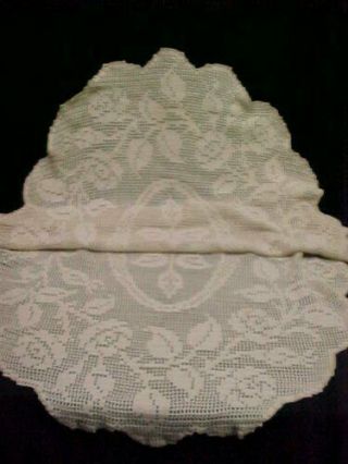 Vintage Antique Hand Crocheted Lace Doily Tablecloth Ecru Victorian Era 34x50 "