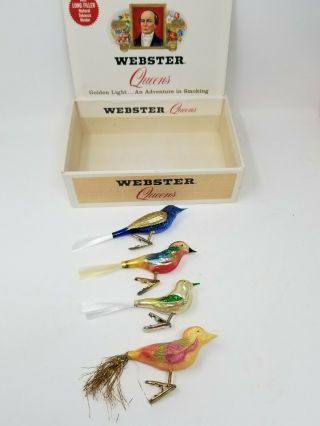 Antique Vintage 4 Birds On Clip Glass German Christmas Ornaments Feathers
