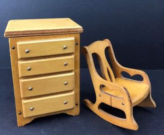 Vintage Wanner Grand Rapids Dollhouse Furniture Dresser & Rocking Chair
