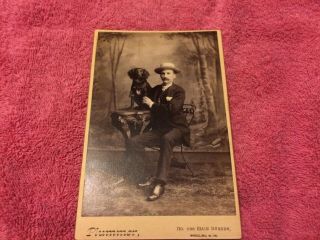 Old Antique Cabinet Card Photograph Plummer Wheeling Wv Dog Table Man Mustache
