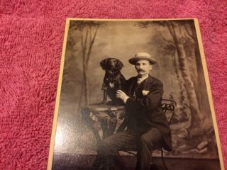 Old Antique Cabinet card photograph Plummer wheeling WV dog table man mustache 3