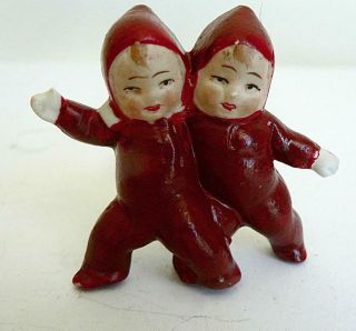 Vintage Hertwig Germany Red Snowbaby Twins Friends Miniature Bisque Figurines