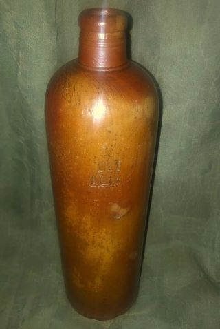 Antique Vintage Brown Stoneware Bottle 11.  75 " Tall Rhenser Mineral German Rhens