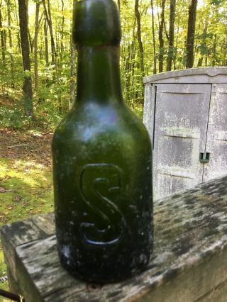 Blob Top Green Antique Soda Bottle Seitz Bros Easton Penn.