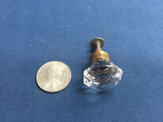 Antique Small Glass Octagon Drawer Pull Knob 1 " With Brass Collar