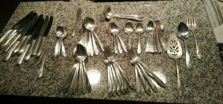 Oneida Tudor Plate Silver Ware Antique Set,  Rogers Spoons Knives Forks Vintage