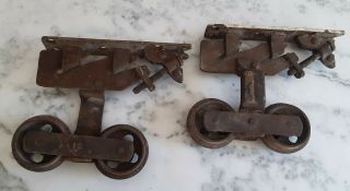 Vintage Antique Heavy Duty Adj.  Cast Iron Barn Door Rollers
