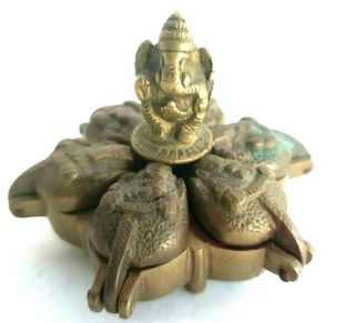 1850s Indian Antique Hand Crafted Engraved Brass Ganesha Kum Kum Powder Tika Box