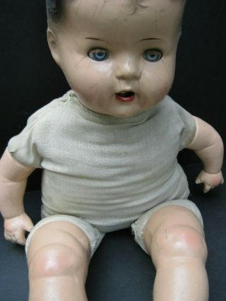 Antique Blinky Eye Composition Doll Cloth Body Molded Hair 25 In Two Teeth Crier