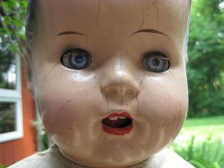 Antique Blinky Eye Composition Doll Cloth Body Molded Hair 25 in Two Teeth Crier 2