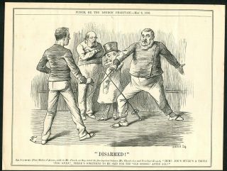 1896 Antique Print / Political Cartoon Of Fencing