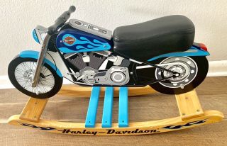 Harley Davidson Kid Kraft Wooden Blue Softail Rocker Rocking Horse Ride Rare