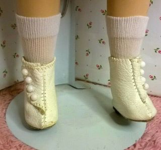 Vintage White Leather Boots Socks Fit 15 " Sweet Sue Or Doll W/1 1/2 " X 3/4 " Foot