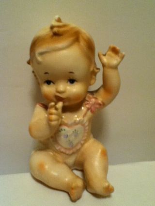 Vintage Baby Girl Sucking Thumb Figurine Bisque Porcelain Inarco E - 1644